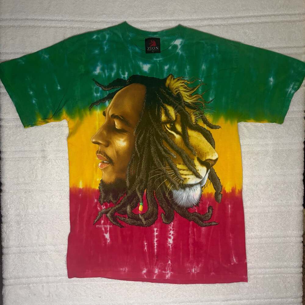 Zion Rootswear Bob Marley Lion Face Profile Rasta Tie Dye T-Shirt